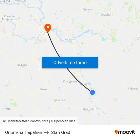 Општина Параћин to Stari Grad map