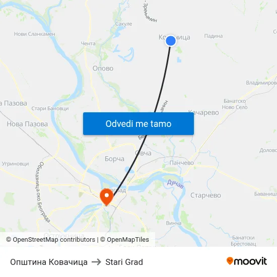 Општина Ковачица to Stari Grad map