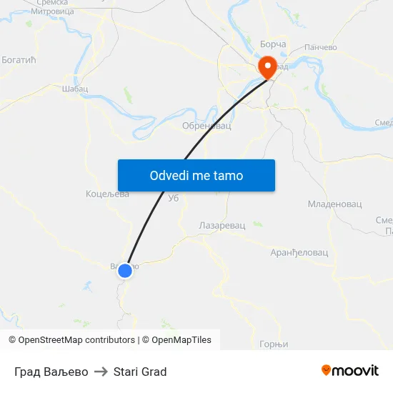 Град Ваљево to Stari Grad map