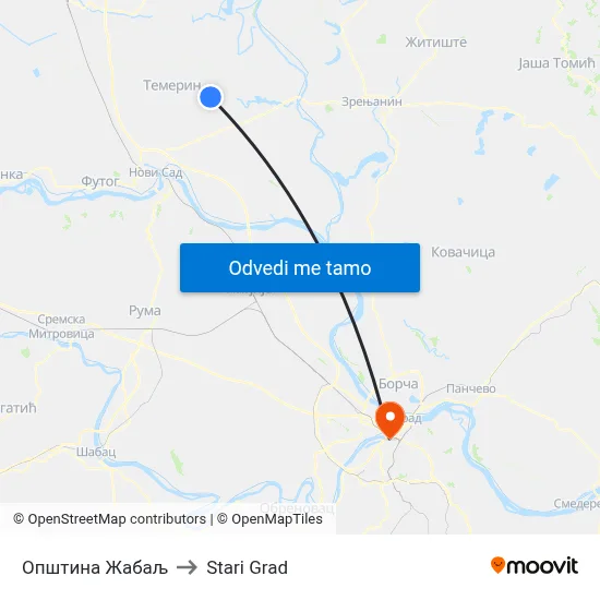 Општина Жабаљ to Stari Grad map