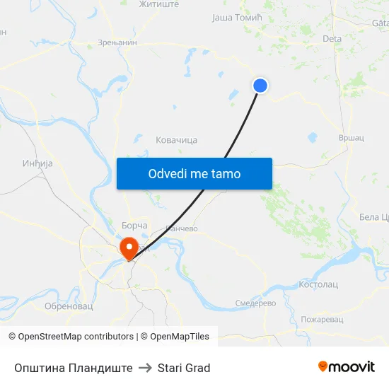 Општина Пландиште to Stari Grad map