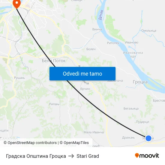 Градска Општина Гроцка to Stari Grad map