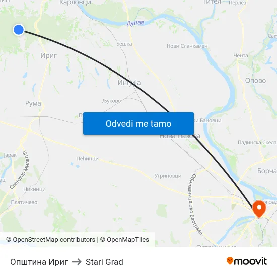 Општина Ириг to Stari Grad map