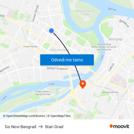 Go Novi Beograd to Stari Grad map