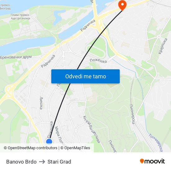 Banovo Brdo to Stari Grad map