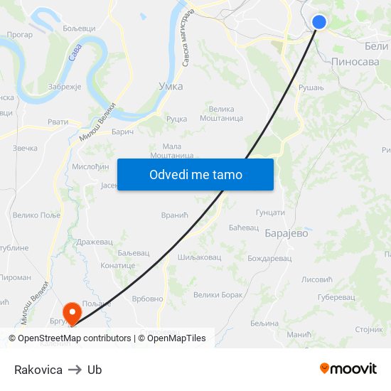 Rakovica to Ub map