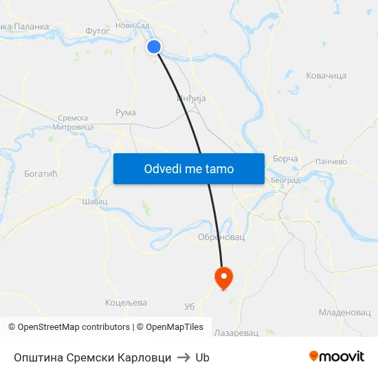 Општина Сремски Карловци to Ub map