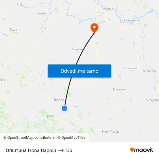 Општина Нова Варош to Ub map