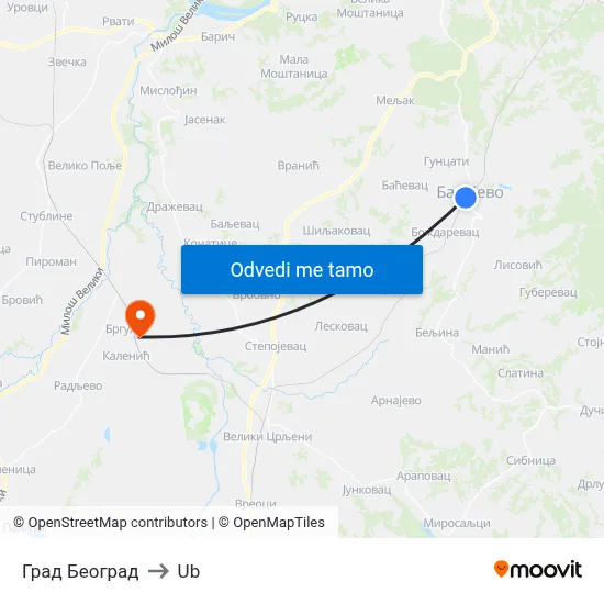 Град Београд to Ub map