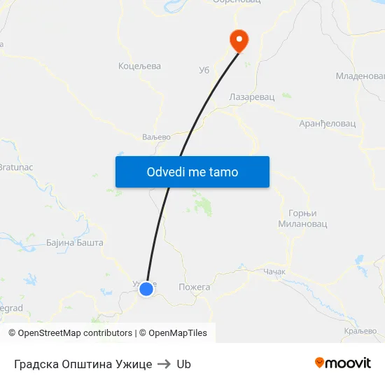 Градска Општина Ужице to Ub map