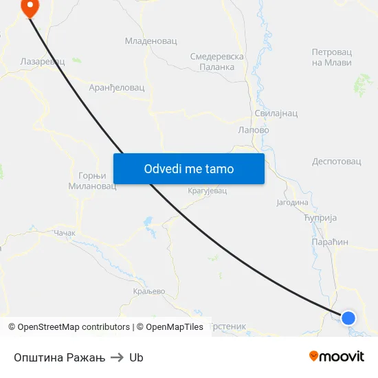 Општина Ражањ to Ub map