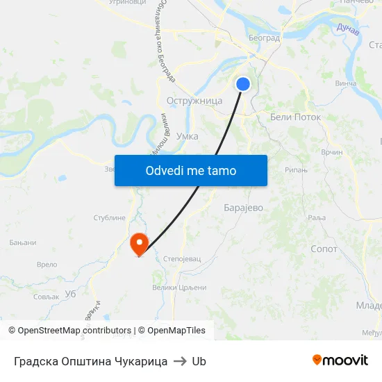 Градска Општина Чукарица to Ub map