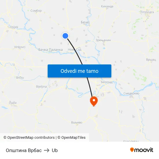 Општина Врбас to Ub map