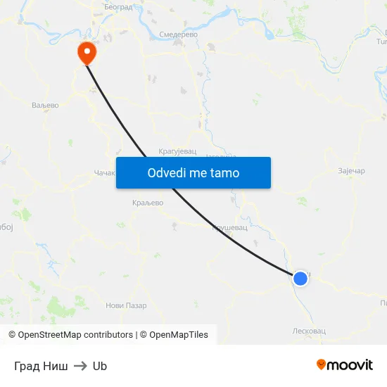 Град Ниш to Ub map