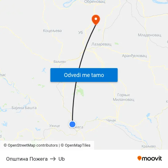Општина Пожега to Ub map