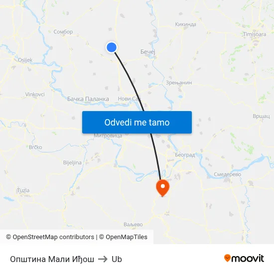 Општина Мали Иђош to Ub map