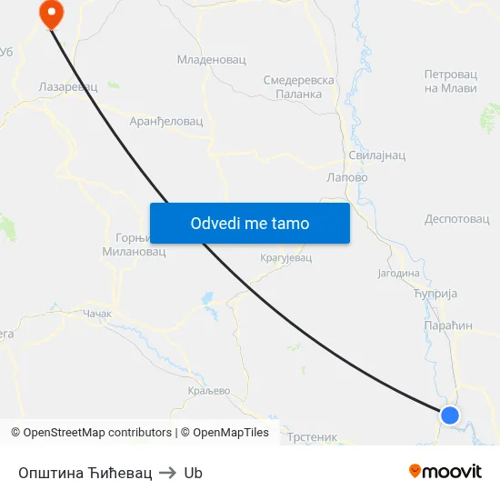 Општина Ћићевац to Ub map