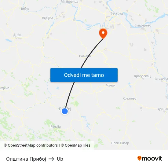 Општина Прибој to Ub map
