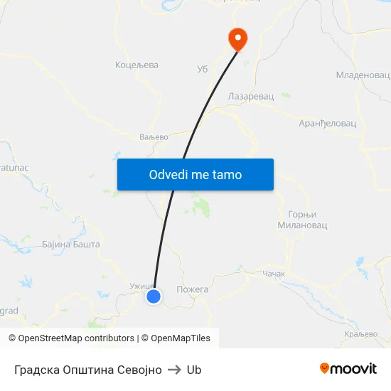 Градска Општина Севојно to Ub map