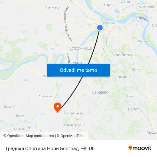 Градска Општина Нови Београд to Ub map