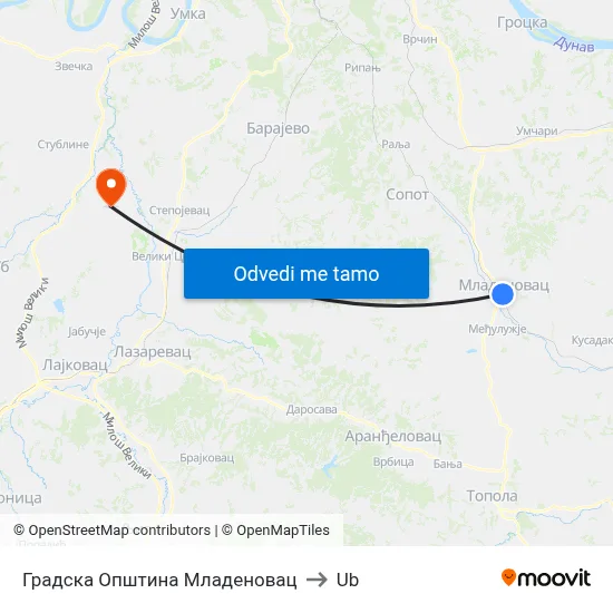 Градска Општина Младеновац to Ub map