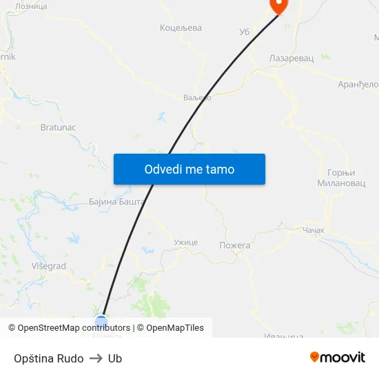 Opština Rudo to Ub map