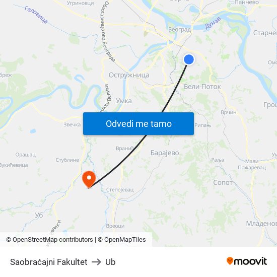 Saobraćajni Fakultet to Ub map