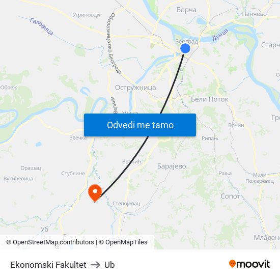 Ekonomski Fakultet to Ub map