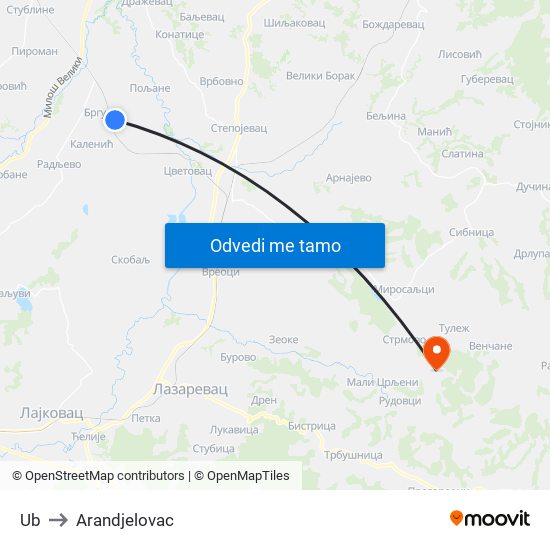 Ub to Arandjelovac map