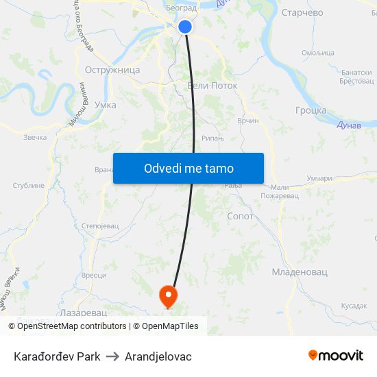 Karađorđev Park to Arandjelovac map