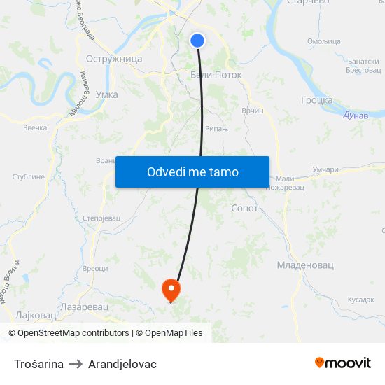 Trošarina to Arandjelovac map
