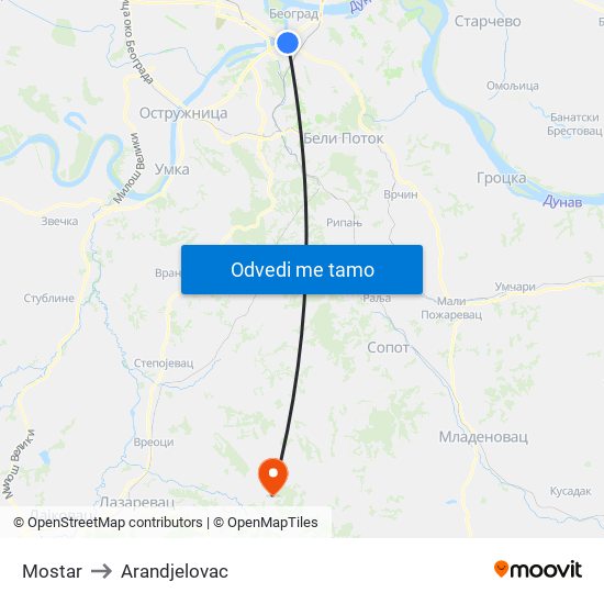 Mostar to Arandjelovac map