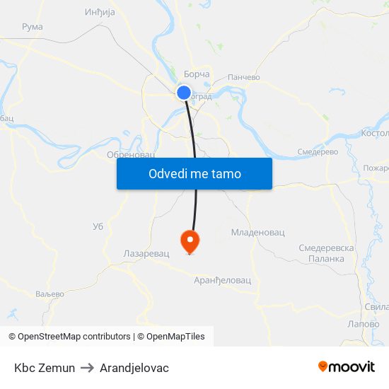 Kbc Zemun to Arandjelovac map