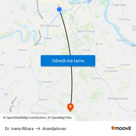 Dr. Ivana Ribara to Arandjelovac map