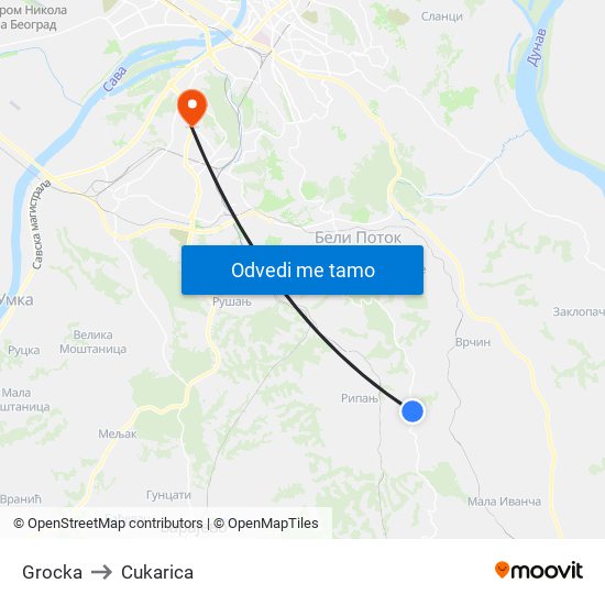 Grocka to Cukarica map