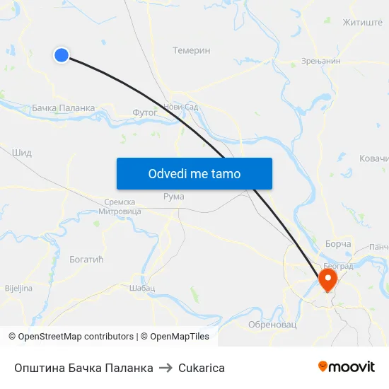 Општина Бачка Паланка to Cukarica map