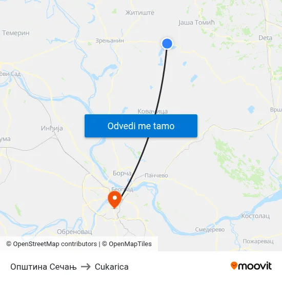 Општина Сечањ to Cukarica map