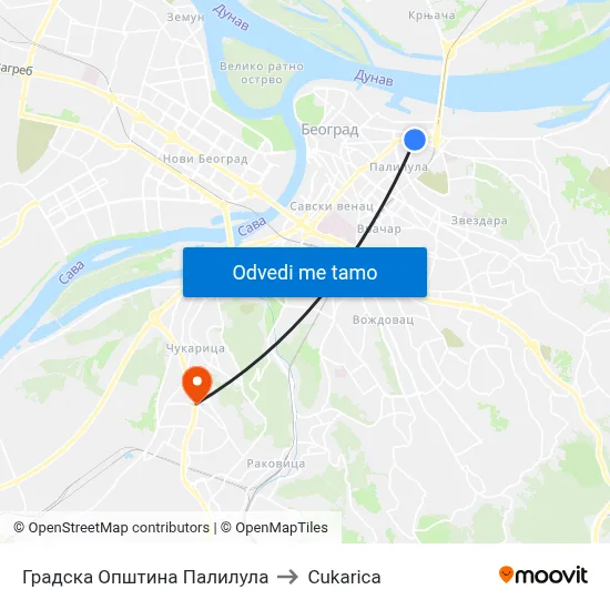 Градска Општина Палилула to Cukarica map