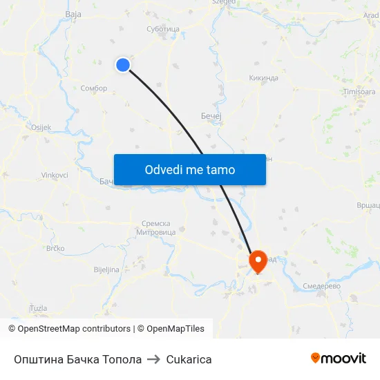 Општина Бачка Топола to Cukarica map