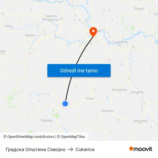 Градска Општина Севојно to Cukarica map