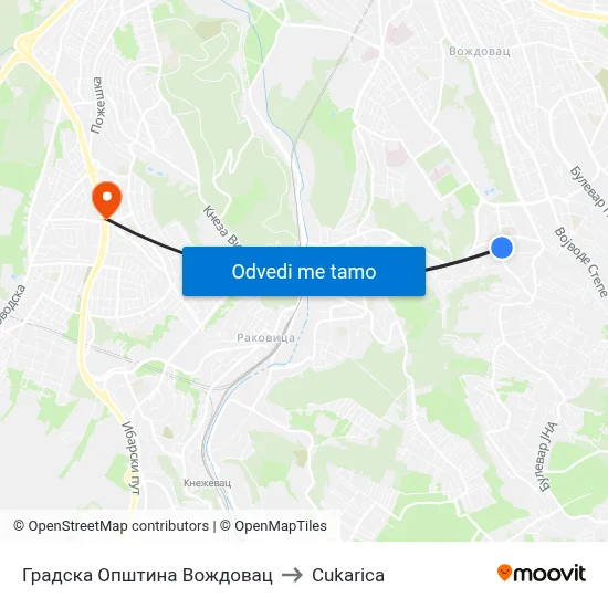 Градска Општина Вождовац to Cukarica map
