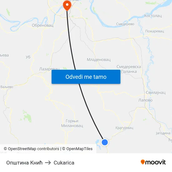 Општина Кнић to Cukarica map