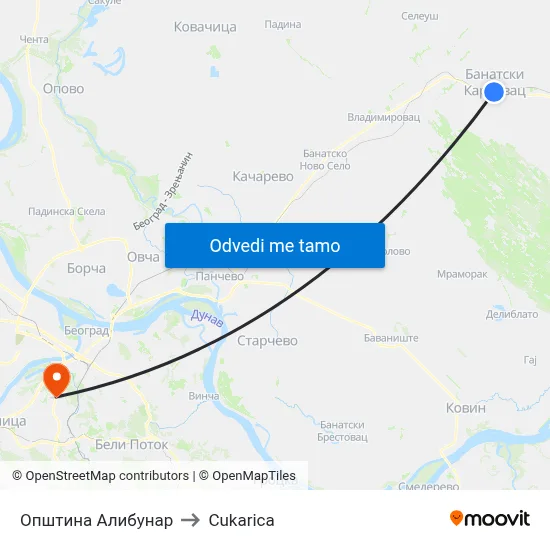 Општина Алибунар to Cukarica map