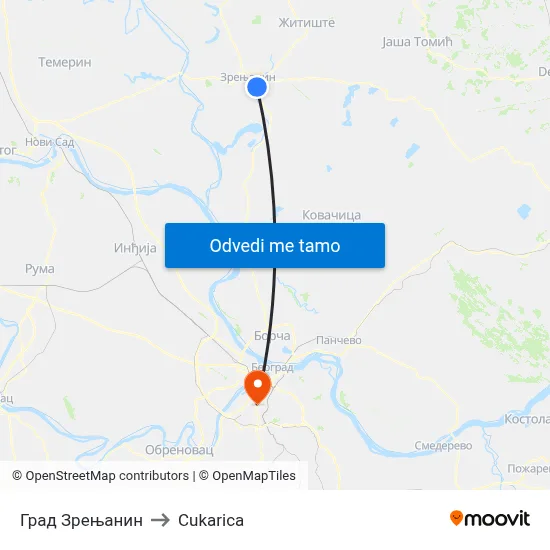 Град Зрењанин to Cukarica map