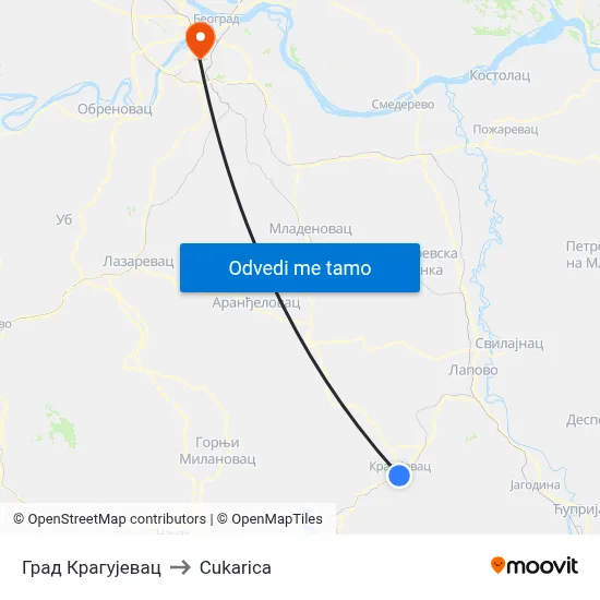 Град Крагујевац to Cukarica map