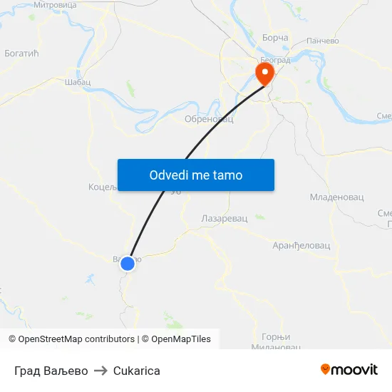 Град Ваљево to Cukarica map