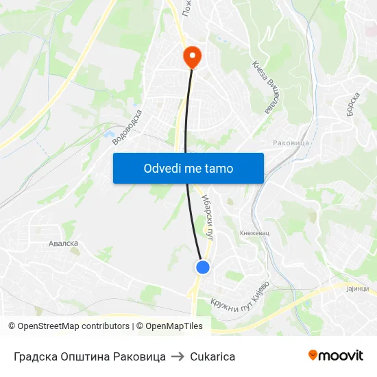 Градска Општина Раковица to Cukarica map