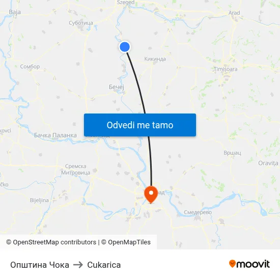 Општина Чока to Cukarica map