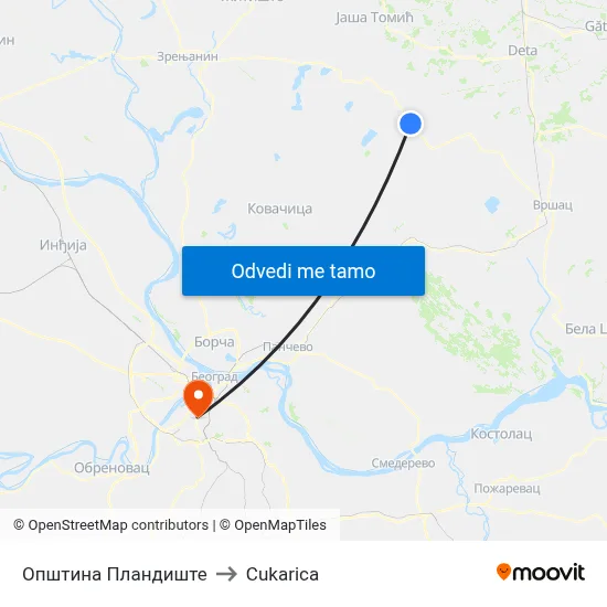 Општина Пландиште to Cukarica map