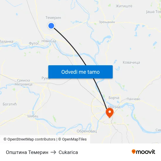 Општина Темерин to Cukarica map